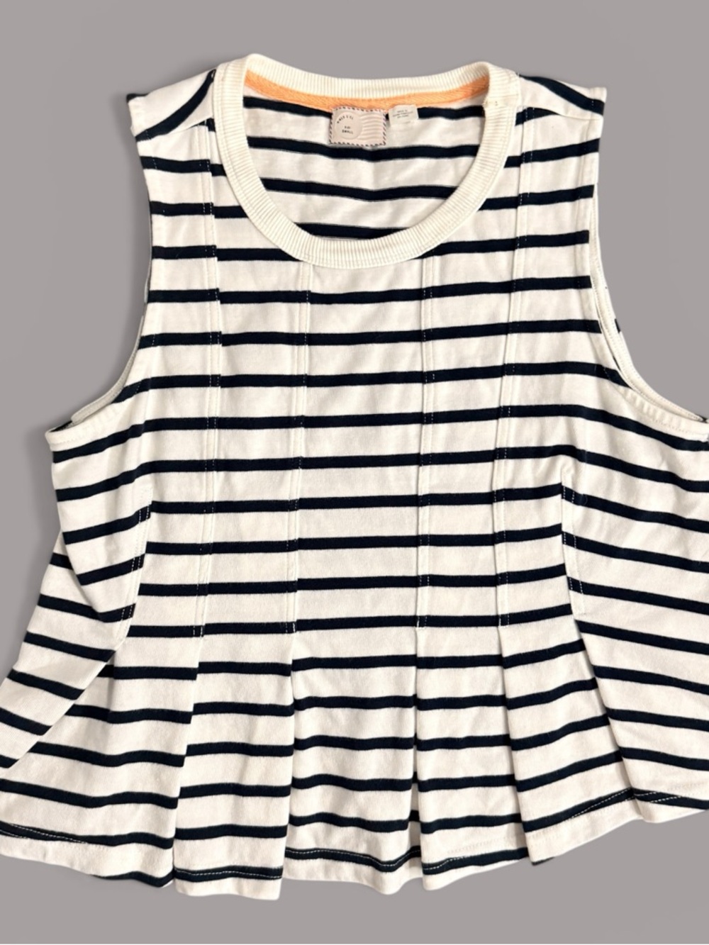 Anthropologie H.I.S Striped Peplum Tank Navy White Sleeveless Small Flowy Top